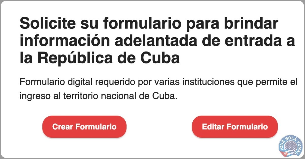 Formulario para entrar a Cuba